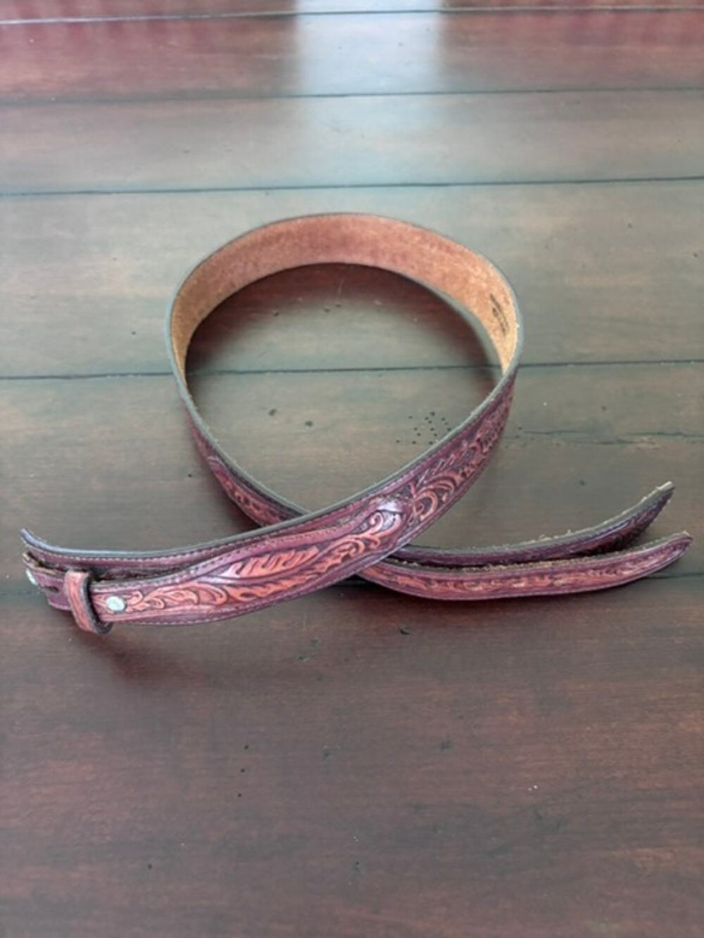 American West Collection Leather Western Belt 34 Tooled Brown USA Cowboy